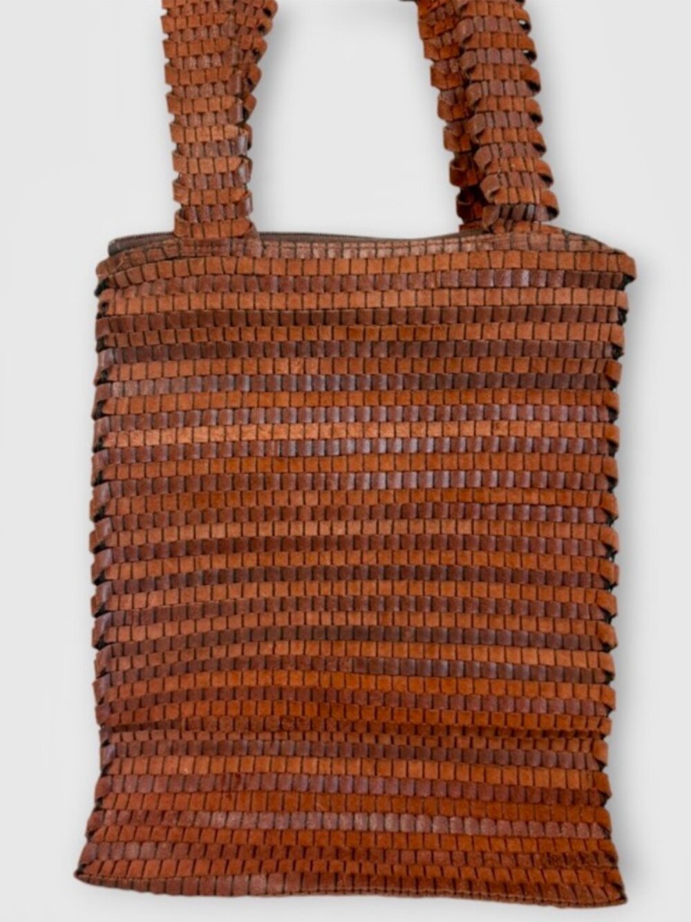 Vintage Handmade Leather Woven Tote Bag